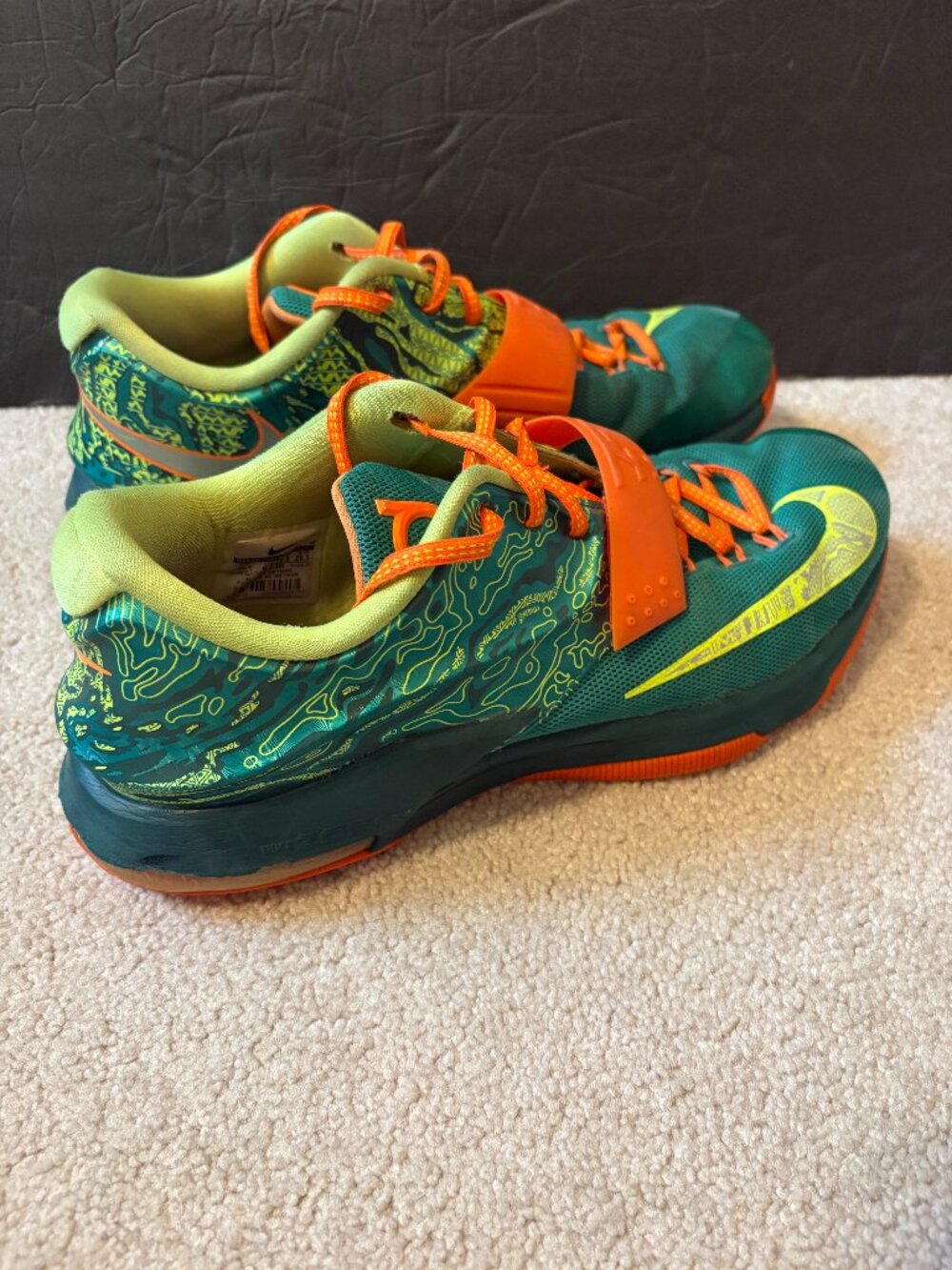 Nike KD 7 Weatherman Men's Basketball Shoes Size 10.5 Green Orange 653996-303